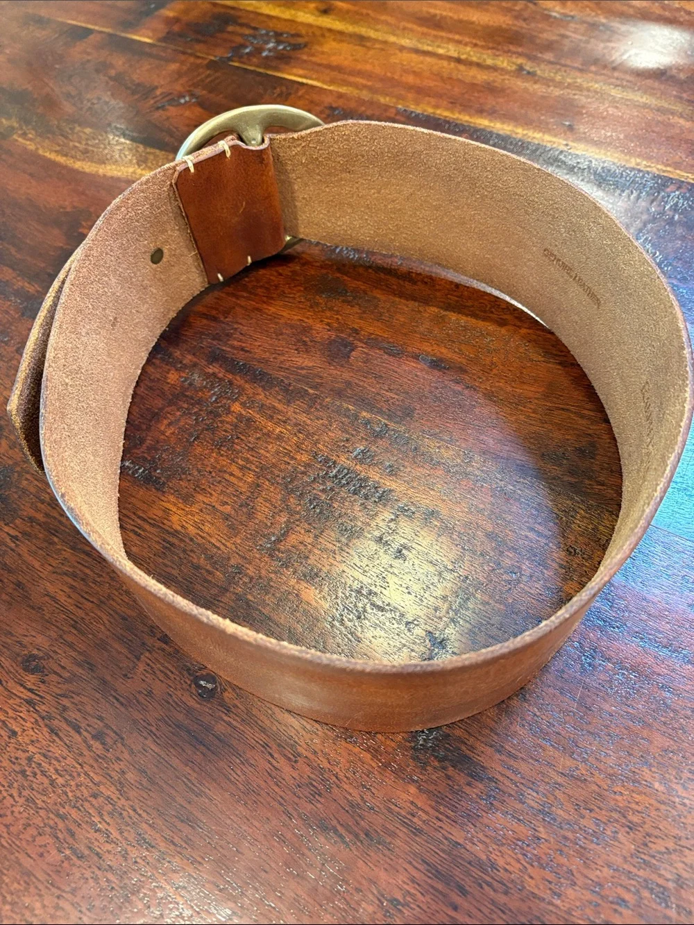 Vintage Ralph Lauren 80s Wide Brown Leather Belt with Round Brass Buckle Small - Picture 10 of 14